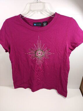 Women's Vintage Relativity Magenta Cap Sleeve T-shirt with Sequin Sunburst Sz M